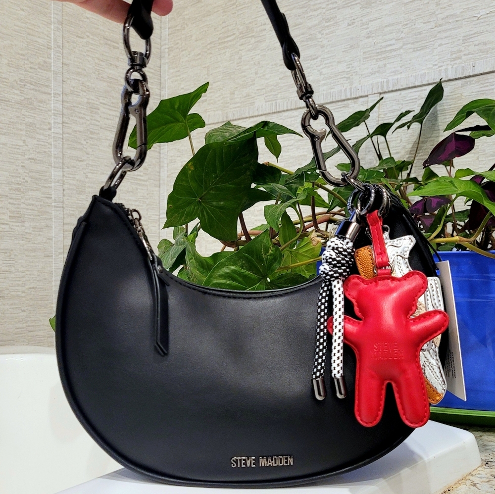 Steve Madden Teddy Bear Sneaker Bag Charm Black Shoulder Handbag